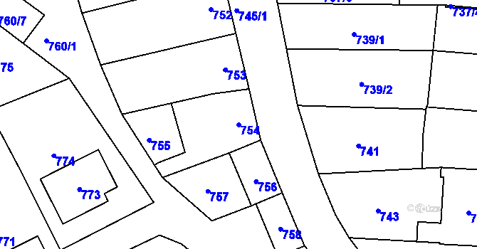 Parcela st. 754 v KÚ Újezdec u Luhačovic, Katastrální mapa