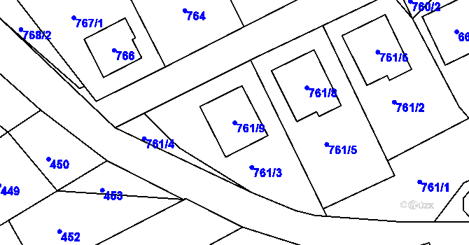 Parcela st. 761/9 v KÚ Újezdec u Luhačovic, Katastrální mapa