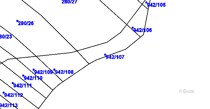 Parcela st. 942/107 v KÚ Újezdec u Luhačovic, Katastrální mapa