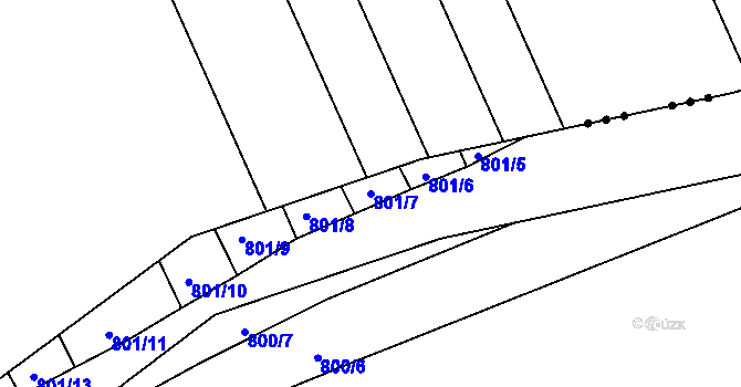 Parcela st. 801/7 v KÚ Újezdec u Luhačovic, Katastrální mapa