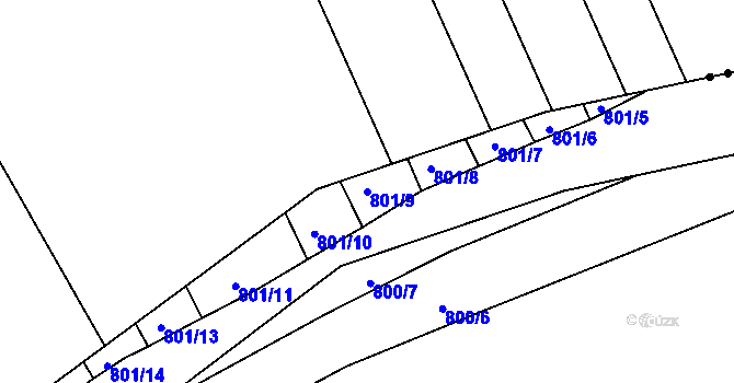Parcela st. 801/9 v KÚ Újezdec u Luhačovic, Katastrální mapa