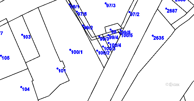 Parcela st. 100/2 v KÚ Újezdec u Luhačovic, Katastrální mapa