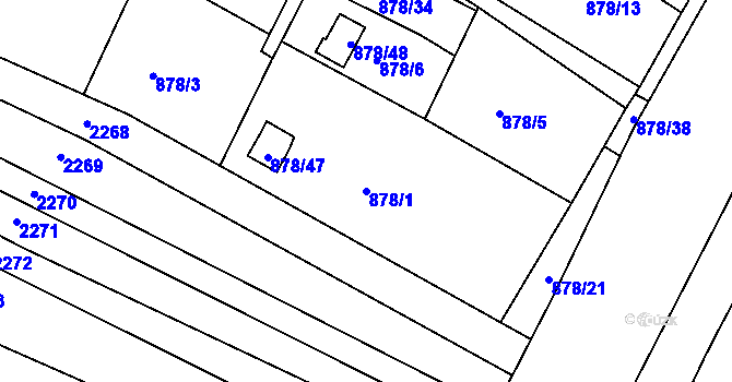 Parcela st. 878/1 v KÚ Újezdec u Luhačovic, Katastrální mapa