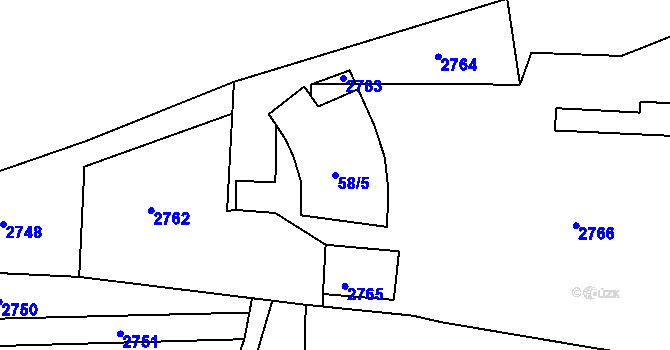 Parcela st. 58/5 v KÚ Újezdec u Luhačovic, Katastrální mapa