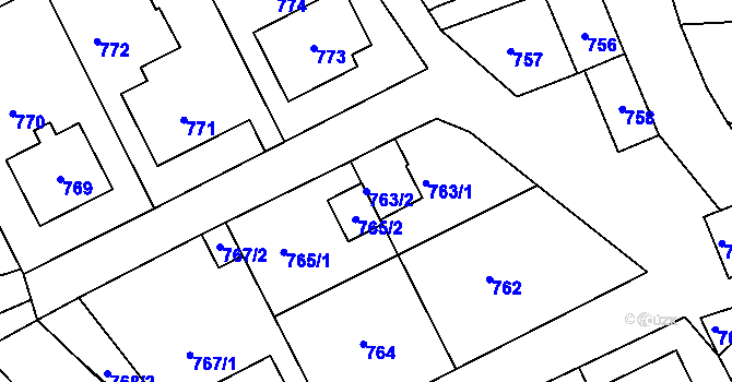 Parcela st. 763/2 v KÚ Újezdec u Luhačovic, Katastrální mapa