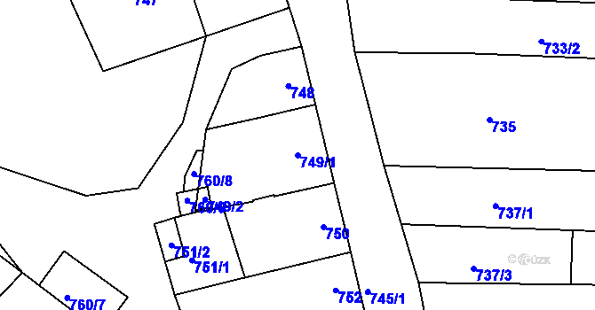 Parcela st. 749/1 v KÚ Újezdec u Luhačovic, Katastrální mapa