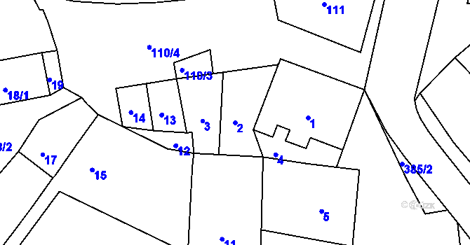 Parcela st. 2 v KÚ Újezdeček, Katastrální mapa