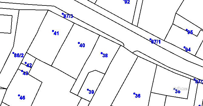 Parcela st. 38 v KÚ Újezdeček, Katastrální mapa