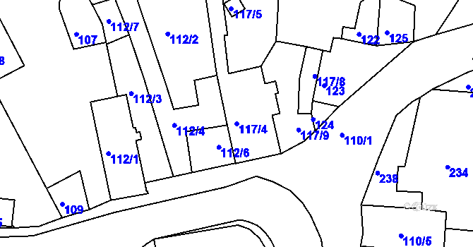 Parcela st. 117/4 v KÚ Újezdeček, Katastrální mapa