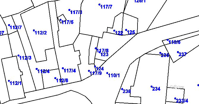 Parcela st. 123 v KÚ Újezdeček, Katastrální mapa