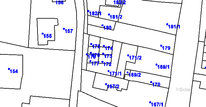 Parcela st. 173 v KÚ Újezdeček, Katastrální mapa