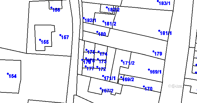 Parcela st. 174 v KÚ Újezdeček, Katastrální mapa