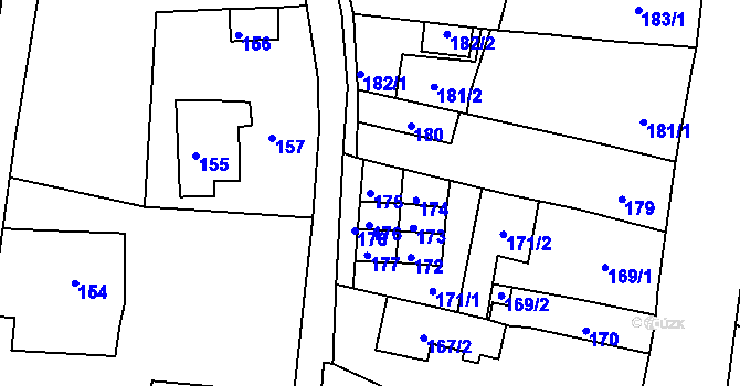 Parcela st. 175 v KÚ Újezdeček, Katastrální mapa