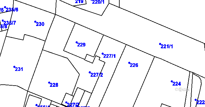 Parcela st. 227/1 v KÚ Újezdeček, Katastrální mapa