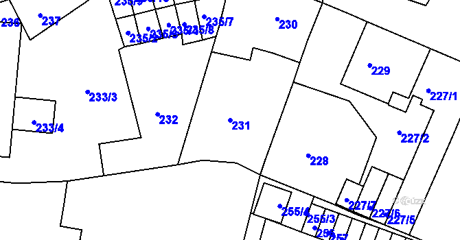Parcela st. 231 v KÚ Újezdeček, Katastrální mapa