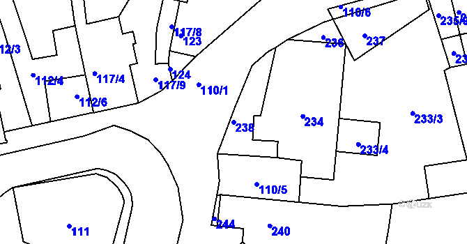 Parcela st. 238 v KÚ Újezdeček, Katastrální mapa