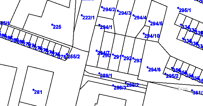 Parcela st. 290 v KÚ Újezdeček, Katastrální mapa