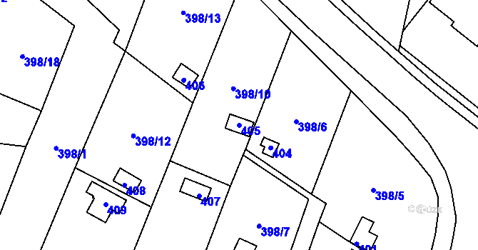 Parcela st. 405 v KÚ Újezdeček, Katastrální mapa