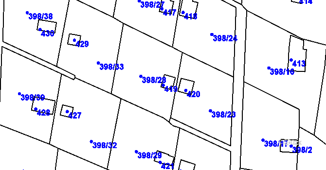 Parcela st. 419 v KÚ Újezdeček, Katastrální mapa