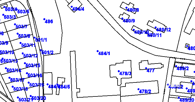 Parcela st. 484/1 v KÚ Újezdeček, Katastrální mapa