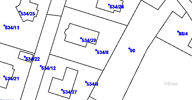 Parcela st. 534/8 v KÚ Újezdeček, Katastrální mapa