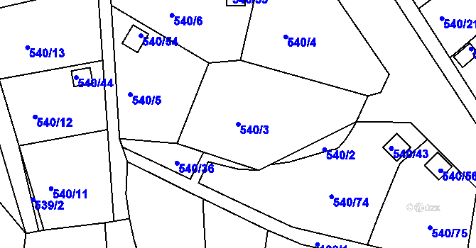 Parcela st. 540/3 v KÚ Újezdeček, Katastrální mapa