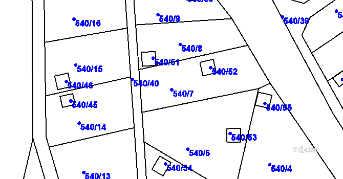 Parcela st. 540/7 v KÚ Újezdeček, Katastrální mapa