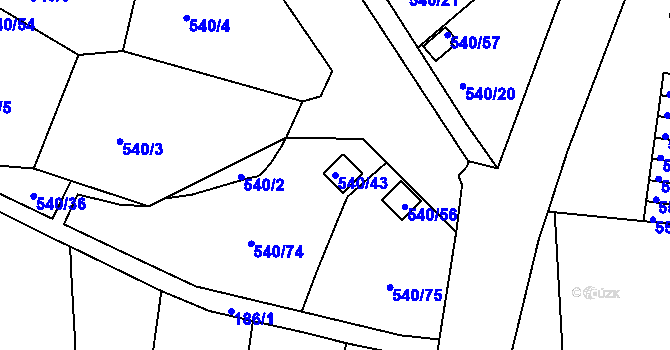 Parcela st. 540/43 v KÚ Újezdeček, Katastrální mapa