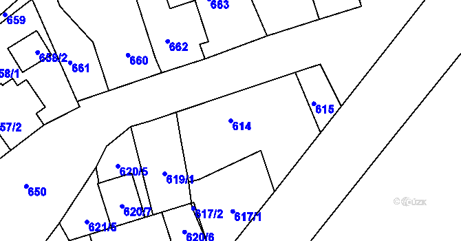 Parcela st. 614 v KÚ Újezdeček, Katastrální mapa