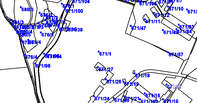Parcela st. 671/1 v KÚ Újezdeček, Katastrální mapa