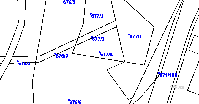 Parcela st. 677/4 v KÚ Újezdeček, Katastrální mapa