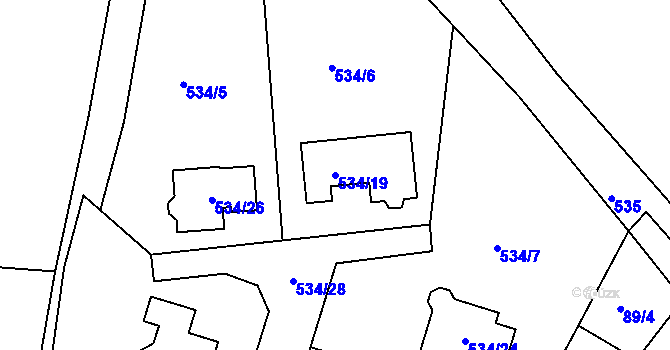 Parcela st. 534/19 v KÚ Újezdeček, Katastrální mapa