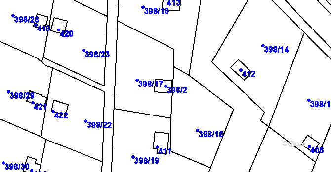 Parcela st. 398/2 v KÚ Újezdeček, Katastrální mapa