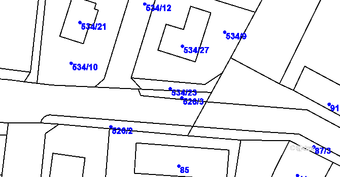 Parcela st. 534/23 v KÚ Újezdeček, Katastrální mapa