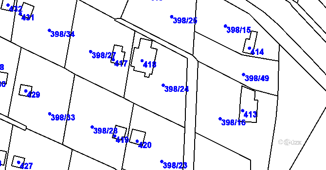 Parcela st. 398/24 v KÚ Újezdeček, Katastrální mapa