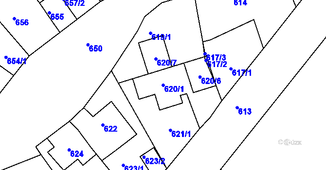Parcela st. 620/1 v KÚ Újezdeček, Katastrální mapa