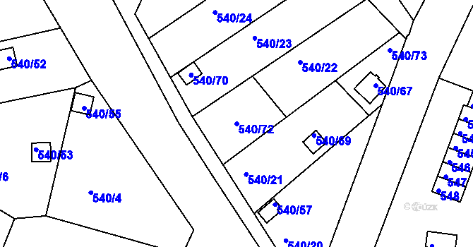 Parcela st. 540/72 v KÚ Újezdeček, Katastrální mapa