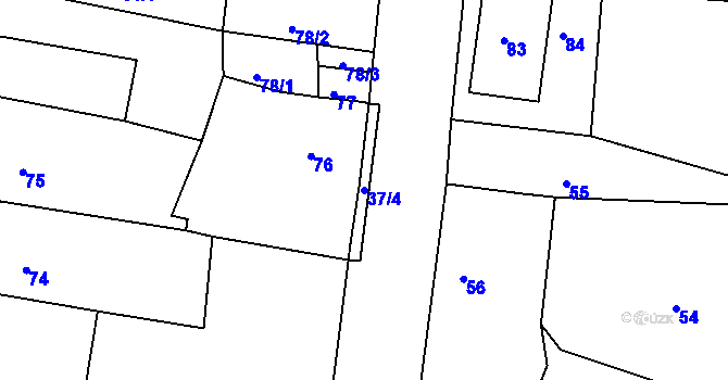 Parcela st. 37/4 v KÚ Újezdeček, Katastrální mapa