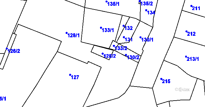 Parcela st. 128/2 v KÚ Újezdeček, Katastrální mapa