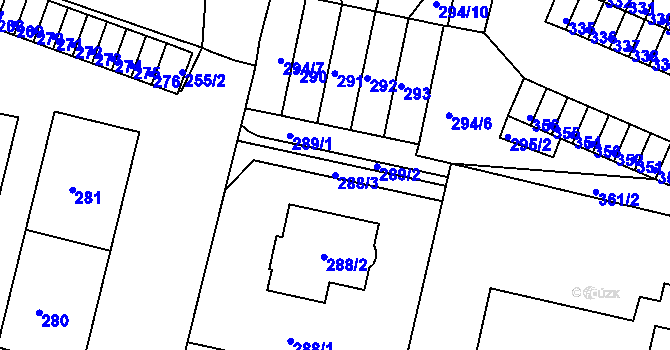 Parcela st. 288/3 v KÚ Újezdeček, Katastrální mapa