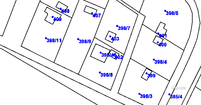 Parcela st. 398/48 v KÚ Újezdeček, Katastrální mapa
