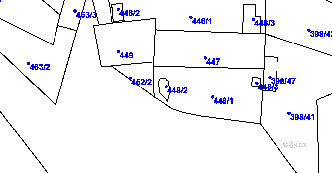 Parcela st. 448/2 v KÚ Újezdeček, Katastrální mapa