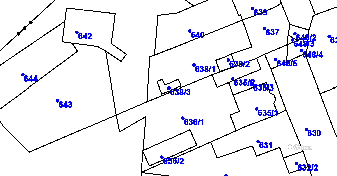 Parcela st. 638/3 v KÚ Újezdeček, Katastrální mapa