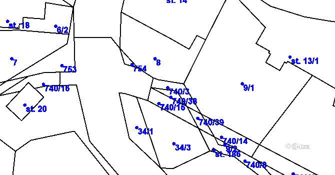 Parcela st. 740/3 v KÚ Ujkovice, Katastrální mapa
