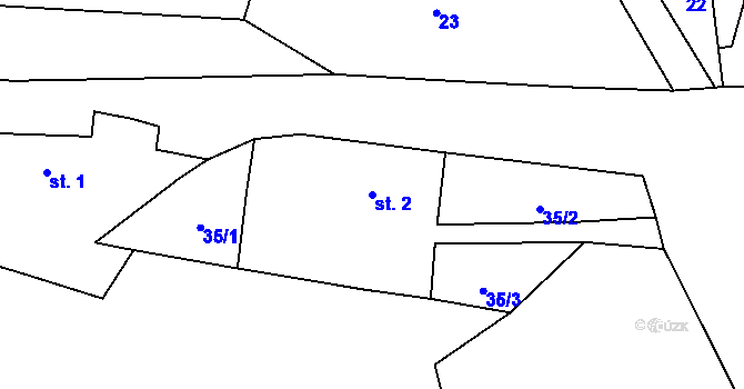 Parcela st. 2 v KÚ Jetišov, Katastrální mapa