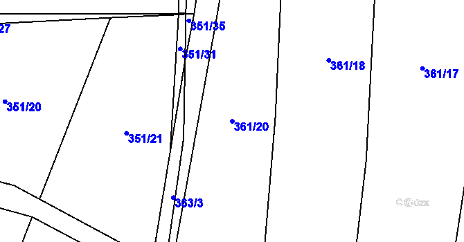 Parcela st. 361/20 v KÚ Řeheč, Katastrální mapa
