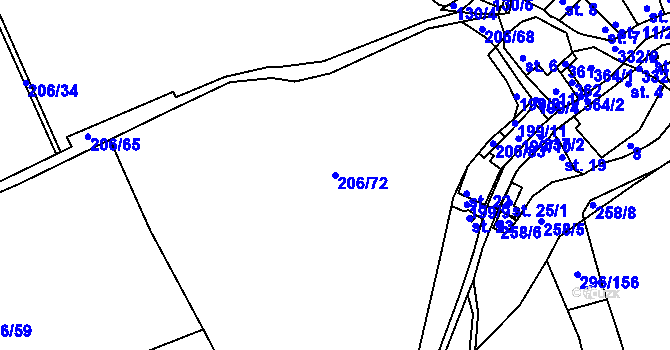 Parcela st. 206/72 v KÚ Kníje, Katastrální mapa