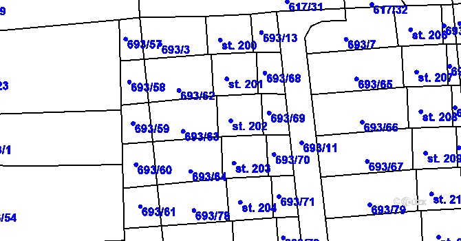 Parcela st. 202 v KÚ Úlice, Katastrální mapa
