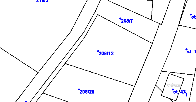 Parcela st. 208/12 v KÚ Březová u Úmonína, Katastrální mapa