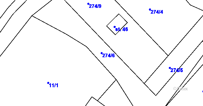 Parcela st. 274/6 v KÚ Březová u Úmonína, Katastrální mapa